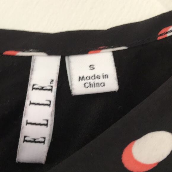 ELLE Flowy Polka Dot Sleeveless Blouse Shell Top Black White Pink Size Small - Picture 8 of 8